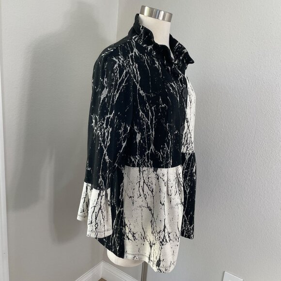 Ali Miles Womens Large Black White Marble Print Button Jacket Wire Collar Artsy - Picture 2 of 11